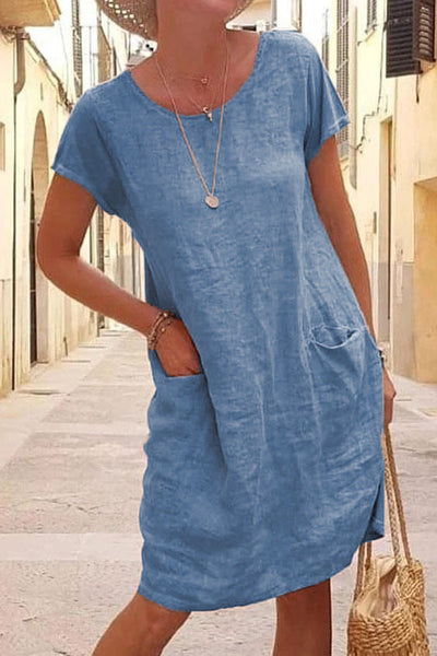 Chic Women's Linen Dress with Pocket Design