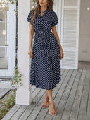 V-Neck Polka Dot A-Line Dress