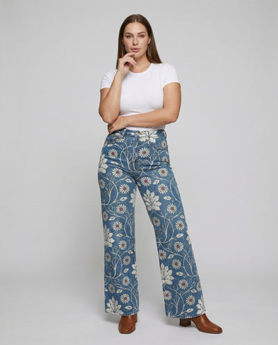 Women's Denim Printed Flare Trousers Collection