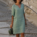 Rona Linen V-Neck Dress with Pockets