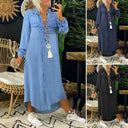 Classic Women's Solid Color Denim Dress