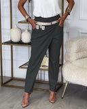 Patchwork Trousers with Statement Belt