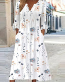 Floral Cotton Blend Midi Dress with Pockets