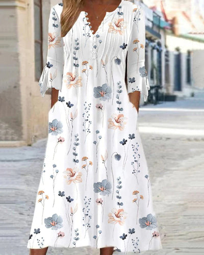 Chic Cotton-Blend Midi Dress with Floral Design