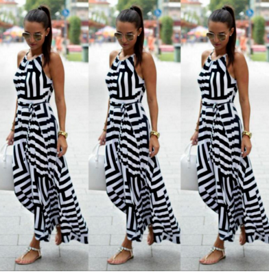 Chic Black and White Halter Dress Design