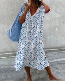 Flowing Leaf Print Midi Dress for Effortless Style