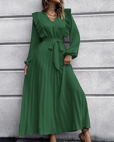 Chic Pleated V-Neck Maxi Dress
