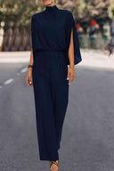 Chic Stand Collar Overall with Slit Sleeves