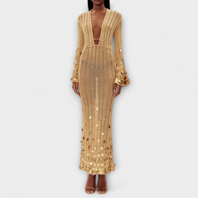 Kathleen Gold Knit Maxi Dress for Chic Events