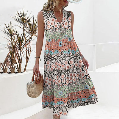 Floral V-Neck Sleeveless Summer Dress