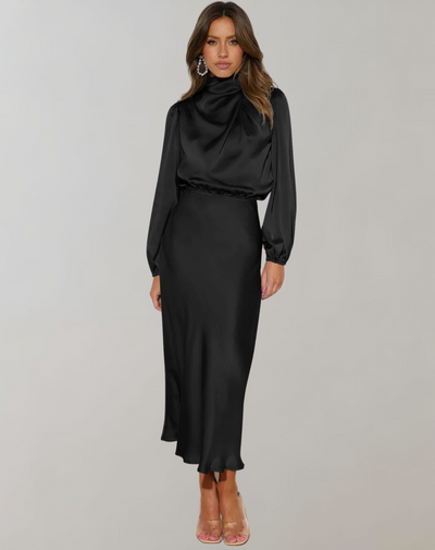 Chic Satin Long Sleeve Dress
