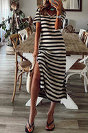 Chic Striped V-Neck Short Sleeve Dress