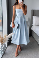 Chic A-Line Midi Dress with Spaghetti Straps