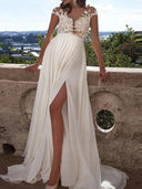 Elegant Maternity Wedding Lace Dress with Side Slit