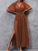 Ruffled Collar Dress with Pleated Waist