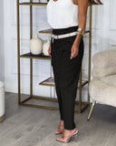 Patchwork Trousers with Statement Belt