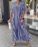 V-Neck Striped Print Top for Women - Night Shine