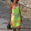 Vibrant Leaves Sleeveless Dress for Women