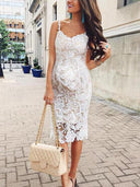 Chic Maternity Lace Dress with Condole Belt for Baby Showers