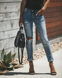 Trendy Light Blue Distressed Denim