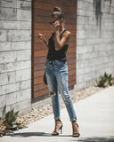 Trendy Light Blue Distressed Denim