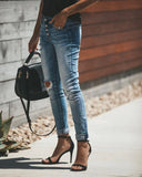 Trendy Light Blue Distressed Denim