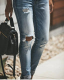 Trendy Light Blue Distressed Denim