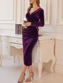 Velvet Long-Sleeve Bodycon Midi Dress