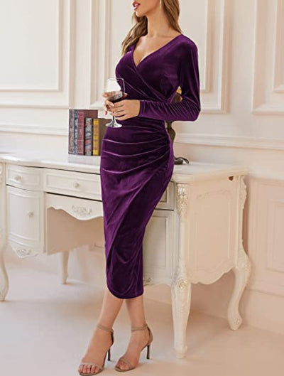 Velvet Long-Sleeve Bodycon Midi Dress