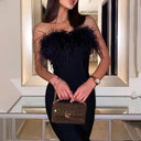 Chic Feathered Strapless Evening Dress