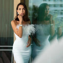 Chic Feathered Strapless Evening Dress