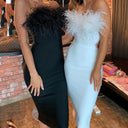 Chic Feathered Strapless Evening Dress