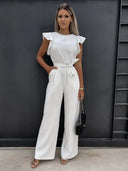 Chic Ruffled Sleeve Overall Dress