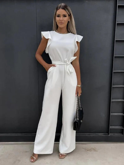 Chic Ruffled Sleeve Overall Dress