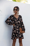Floral V-Neck Women's Dress - Chic Style