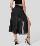 Chic High-Waisted Midi Skirt with Layered Style
