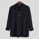 Chic Women's Long Sleeve Blouse with Modern Henley Neckline and Stylish Chest Pocket