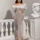 Stunning Evening Dress with Feathers and Sequins