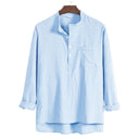 Chic Women's Long Sleeve Blouse with Modern Henley Neckline and Stylish Chest Pocket