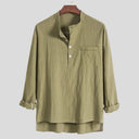 Chic Women's Long Sleeve Blouse with Modern Henley Neckline and Stylish Chest Pocket