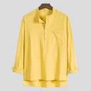 Chic Women's Long Sleeve Blouse with Modern Henley Neckline and Stylish Chest Pocket
