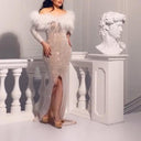 Stunning Evening Dress with Feathers and Sequins