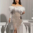 Stunning Evening Dress with Feathers and Sequins