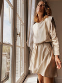 Chic Women's Gathered Dress with Cap Sleeves
