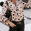 Chic Women's Blouse with Ruffle Accents and Polka Dot Pattern
