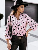 Chic Women's Blouse with Ruffle Accents and Polka Dot Pattern