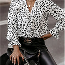 Chic Women's Blouse with Ruffle Accents and Polka Dot Pattern