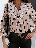 Chic Women's Blouse with Ruffle Accents and Polka Dot Pattern