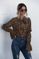 Trendy Leopard Print Women's Blouse with Wide Sleeves