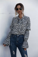 Trendy Leopard Print Women's Blouse with Wide Sleeves